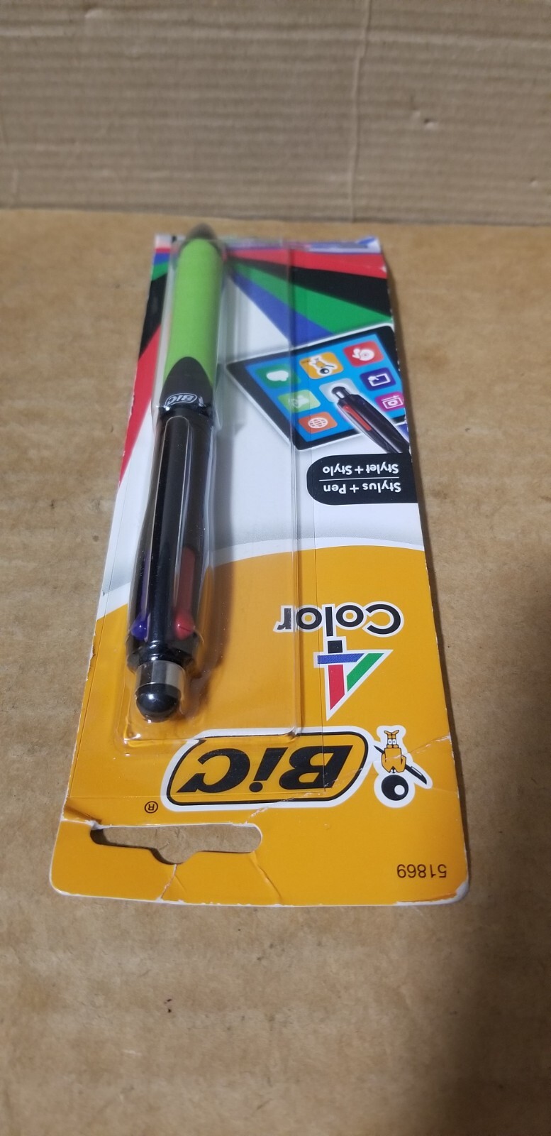BIC 4 Color Stylus + Ball Pen Grip Medium Point Black Red Green Blue, New sealed