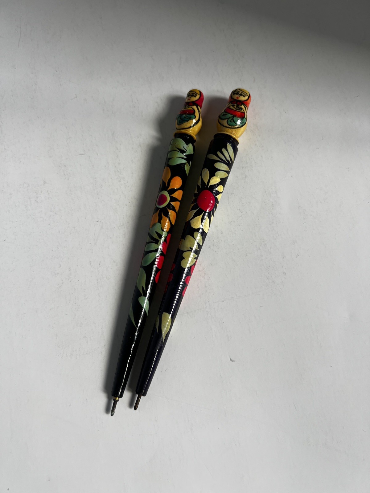Vintage Soviet wooden ballpoint pens,hand painted,matryoshka 80s USSR