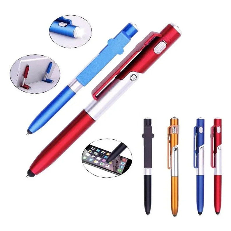 1pc 4 In 1 Multifunction LED Pen Phone Holder Stylus Tool Set Student Stationery