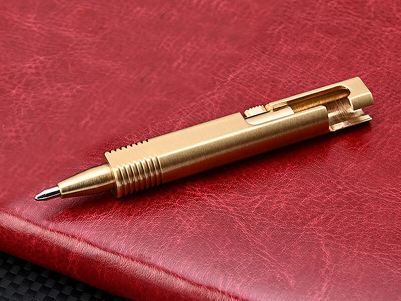 Mini Pocket Keychain Brass Bolt Action Ball Pen w/ 1pcs Refills Outdoor EDC Tool