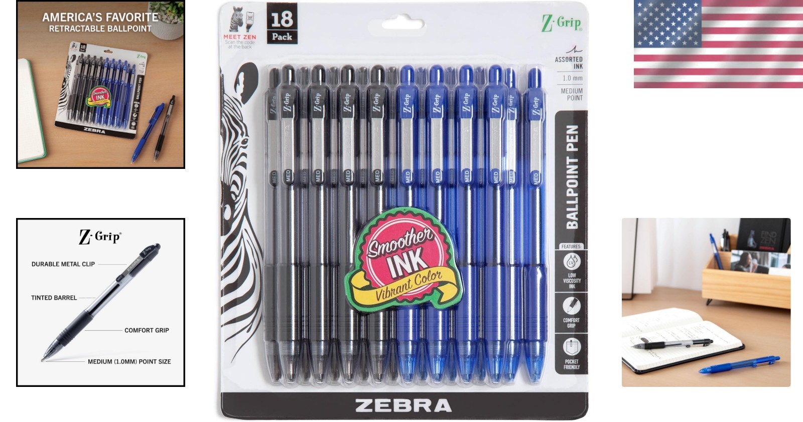 Soft Grip Ballpoint Pens 1.0mm Black and Blue Ink for Comfortable Writing