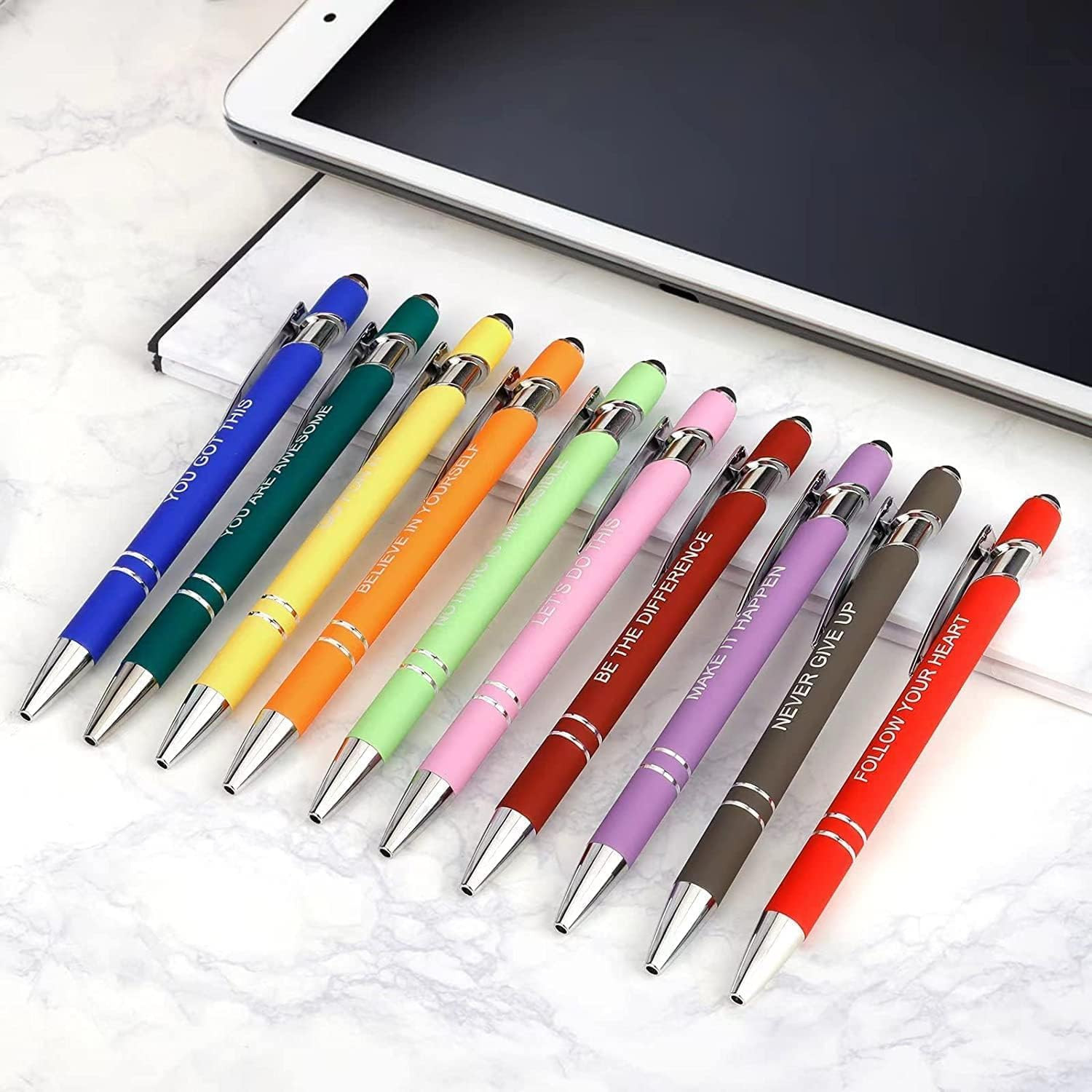 10 Pcs Inspirational Pens – Motivational Ballpoint Ink Pens Bulk with Stylus Tip