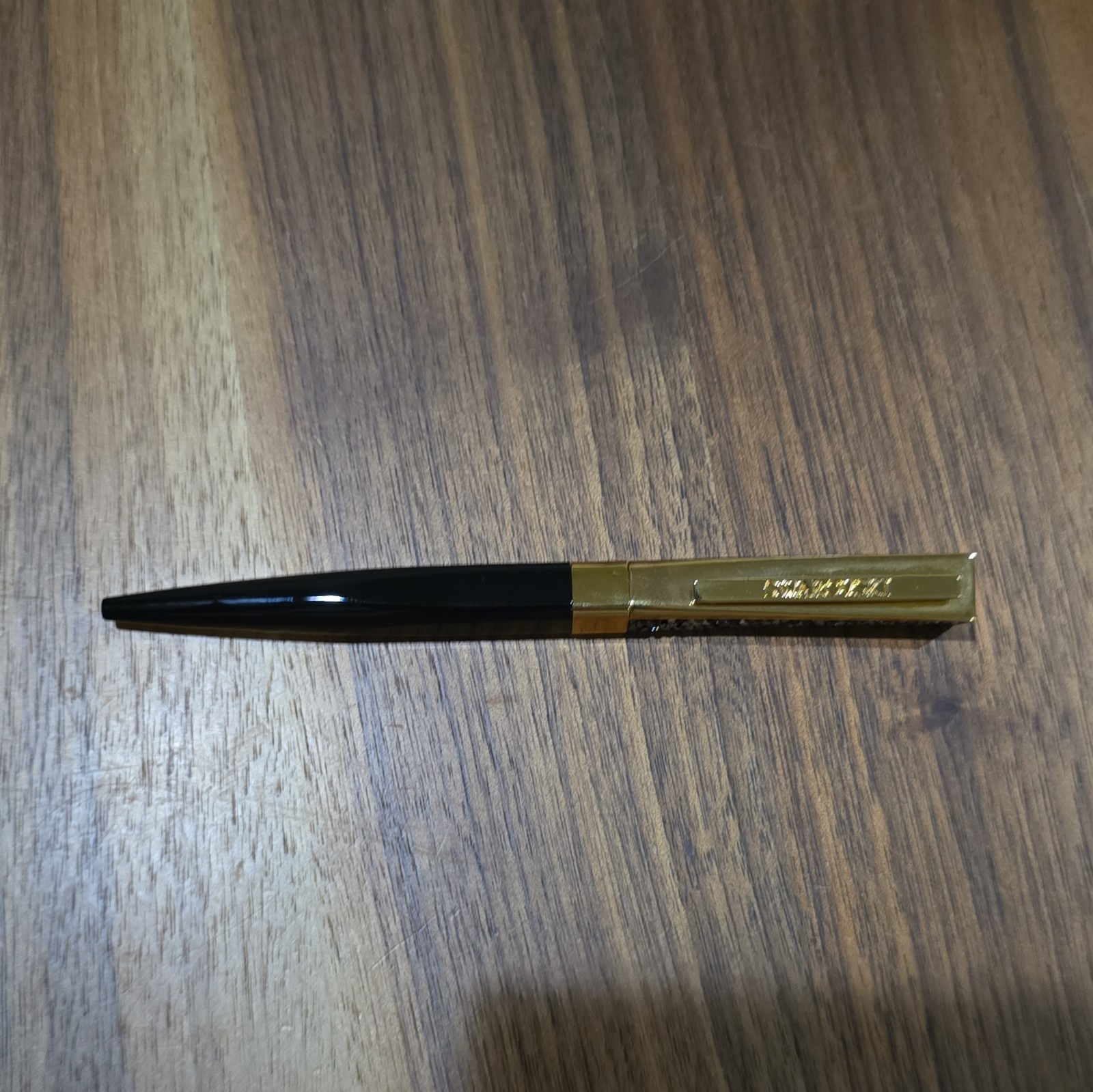 Swarovski Crystal Ballpoint Pen Black Metal with Gold Trim, Black Ink