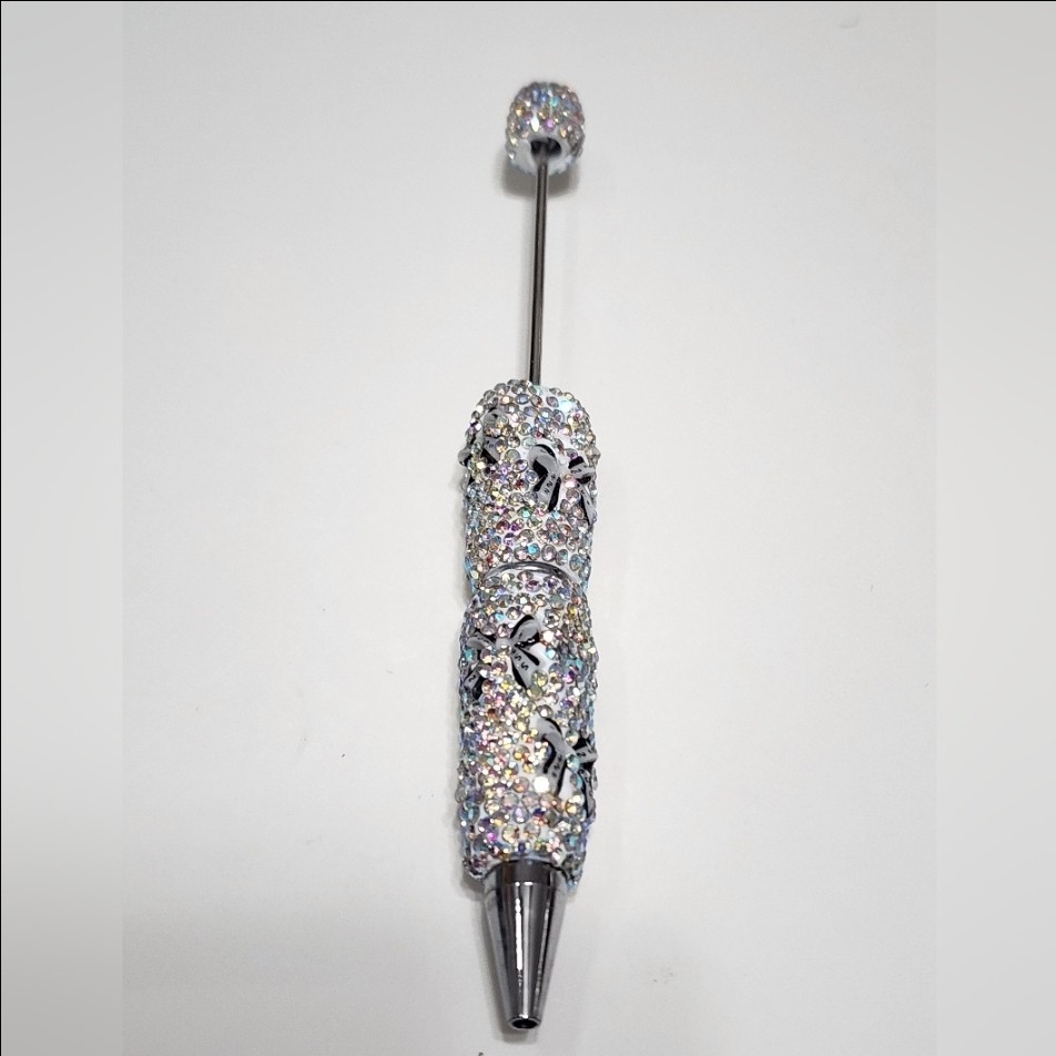 Rhinestone Beadable Pen Silver with Bows Black White Beaded Pen Crafts DIY Bead