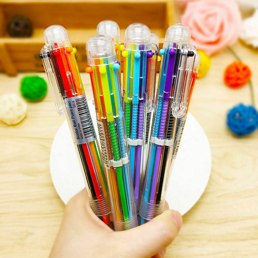 Wholesale 10PCS Multi-color 6 in 1 Ballpoint Pens Kids School Office Pen Supply