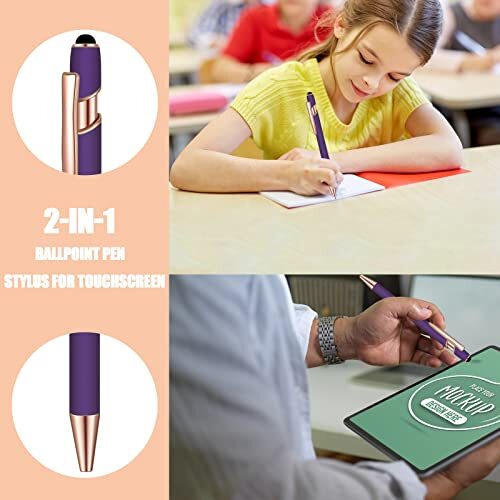 12 Pcs Blue Ink Ballpoint Pen with Stylus Tip 1.0 mm Metal Pen Stylus Pen
