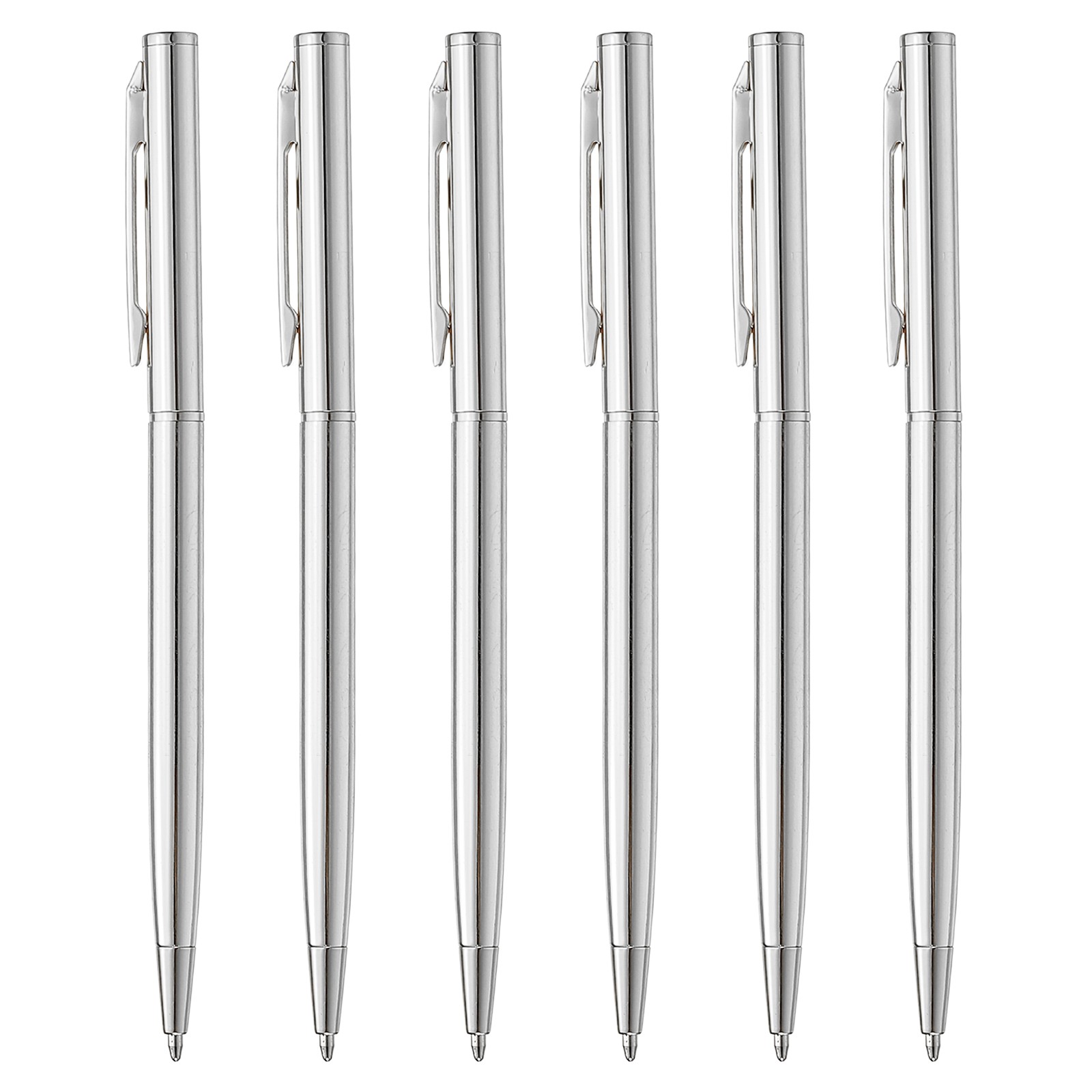 6 x Slim Metallic Ballpoint Pen Writing Pens with Clips Style 1 Silver