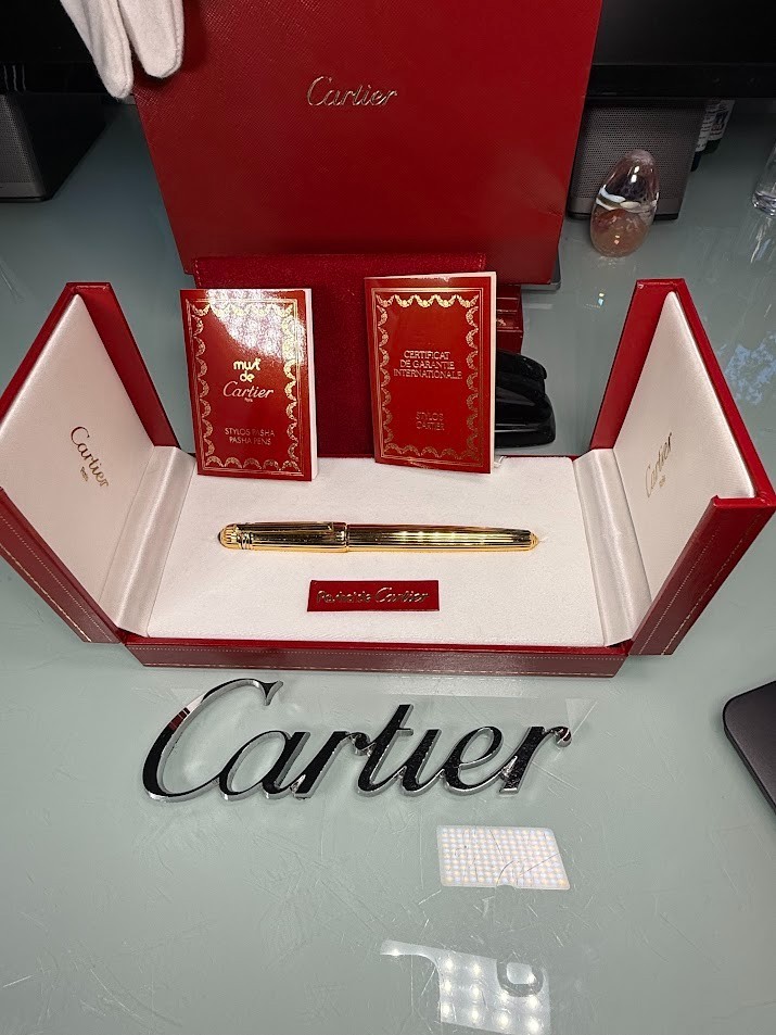 *** Cartier Pasha de Cartier / ball point Gold Pen With Both Box & Refill ***