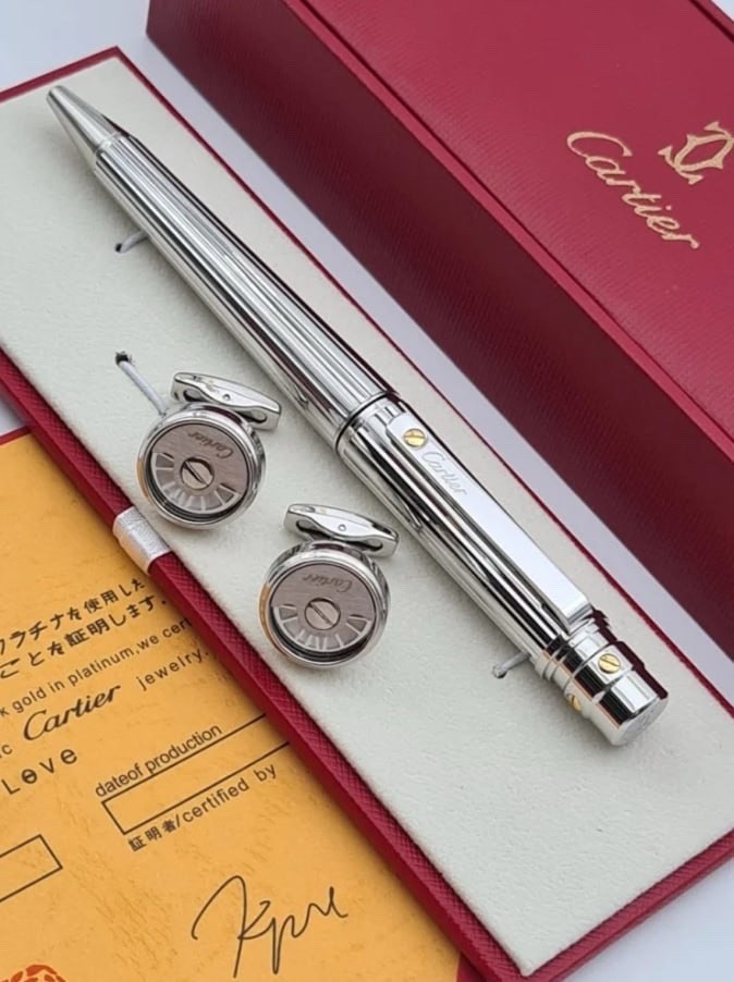 Cartier Ballpoint Pen Santos Silver Trim Luxury 2026 Full Box Gift New Set Boxed