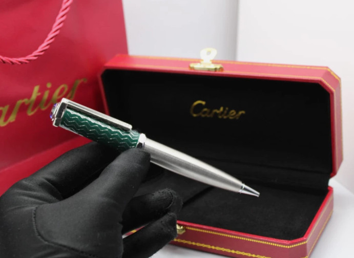 Cartier Santos Green Silver Ballpoint Pen Limited Edition Luxury Gift Boxed