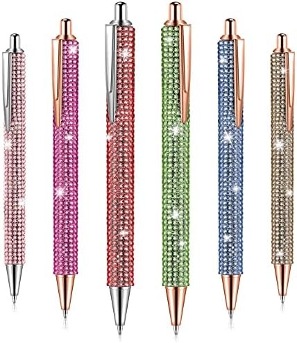 6 Pcs Bling Pen Cute Diamond Wedding Rhinestones Gift Metal Ballpoint Fancy Spar