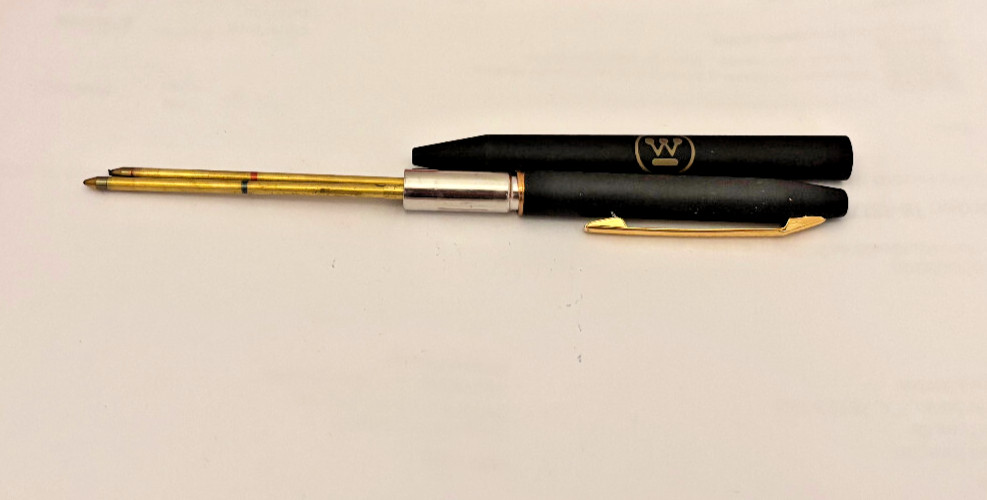NOS VTG CHROMATIC 2-Color Ballpoint Pen (Red/Blue), Black Matte Barrel Gold Trim