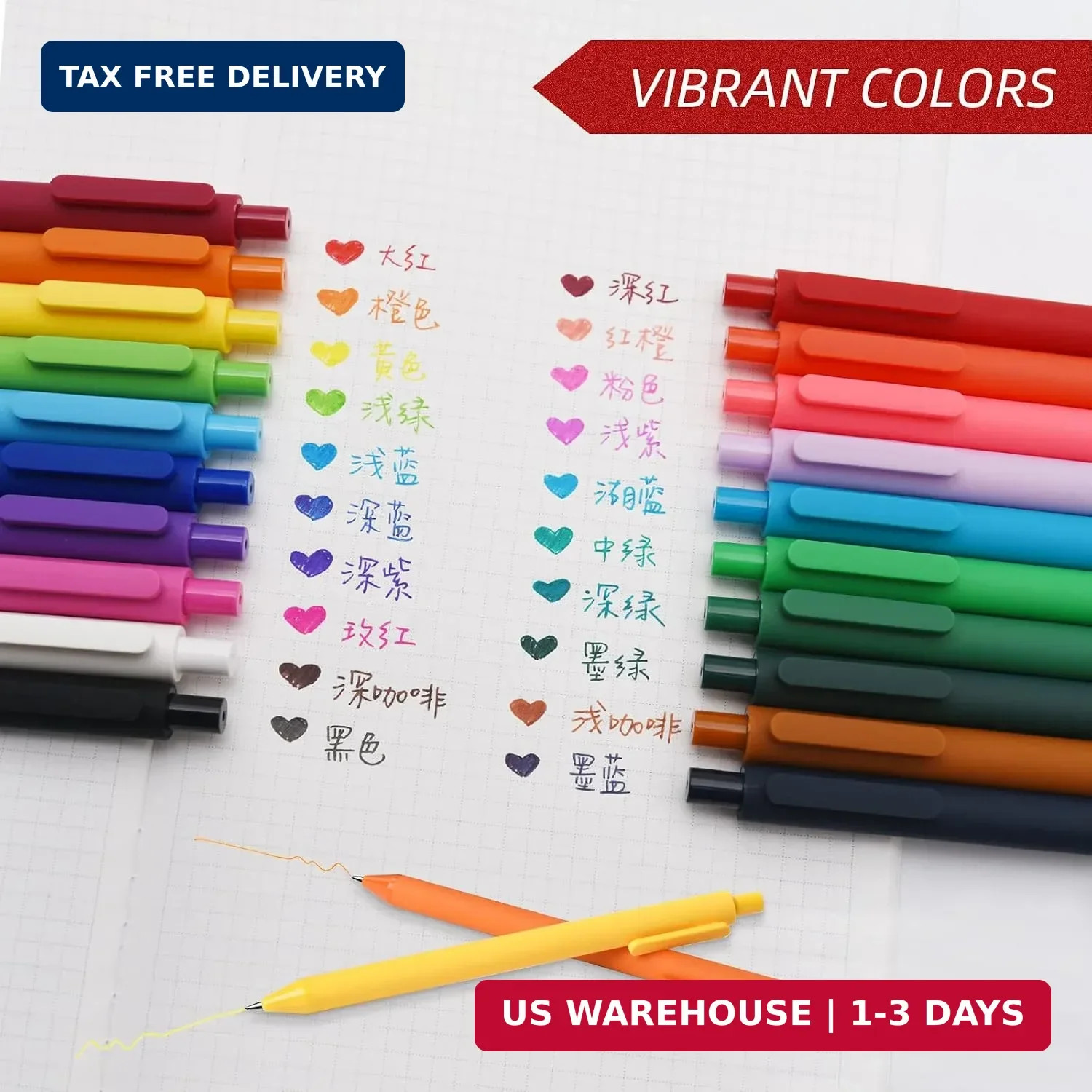 PURE Colored Gel Pens 0.5mm 20 Pieces Set Colorful Multi-color Ink Fine Point Co