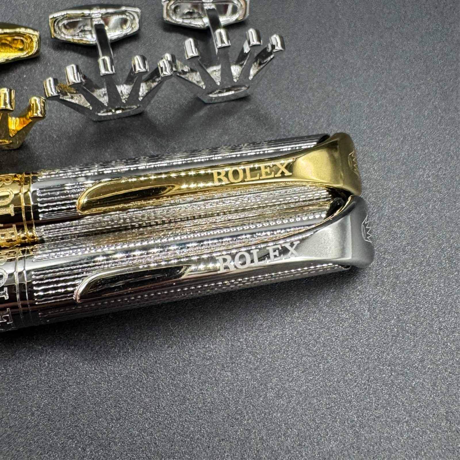 Rolex Logo Gold Silver Tone Ballpoint Pen & Cufflinks Set Unused