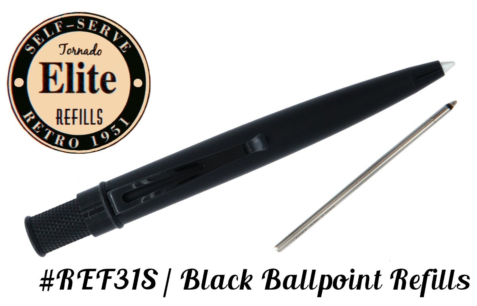 Retro 51 #EBP-2401PK / Stealth Black Elite Series Twist Action Tornado Ballpoint