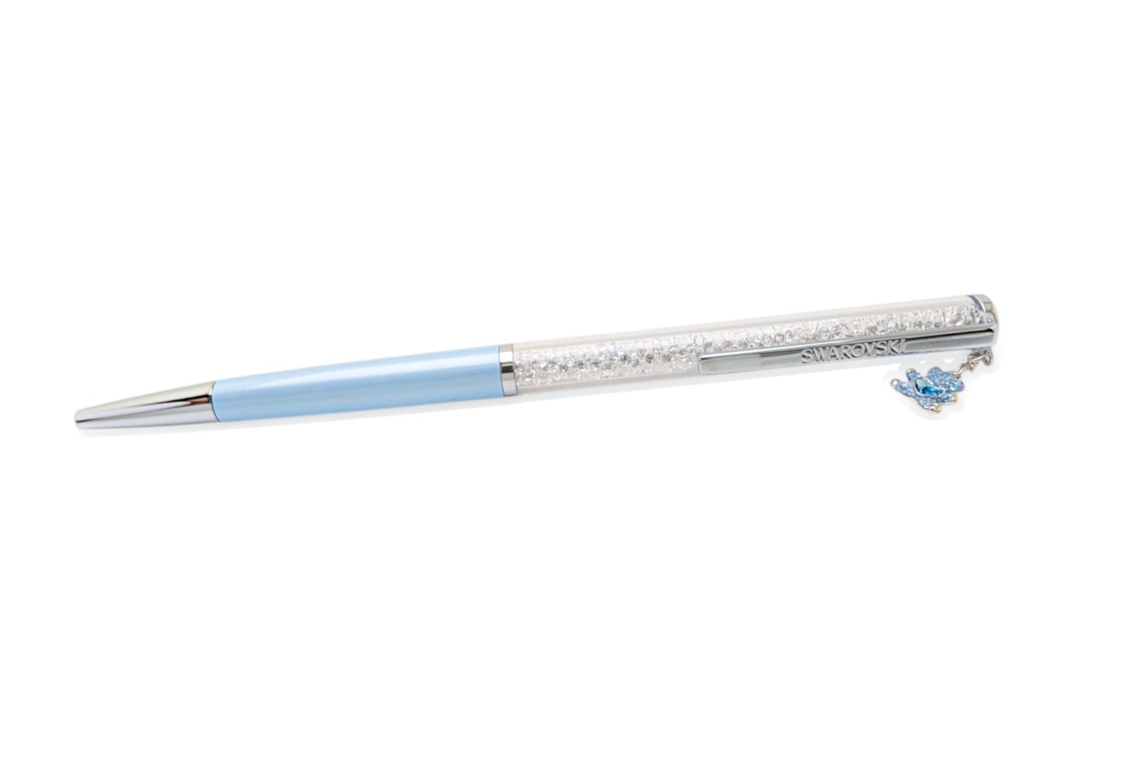 New 100% SWAROVSKI Chrome Crystalline Ballpoint Pen Aqua Blue Teddy Bear 5732980