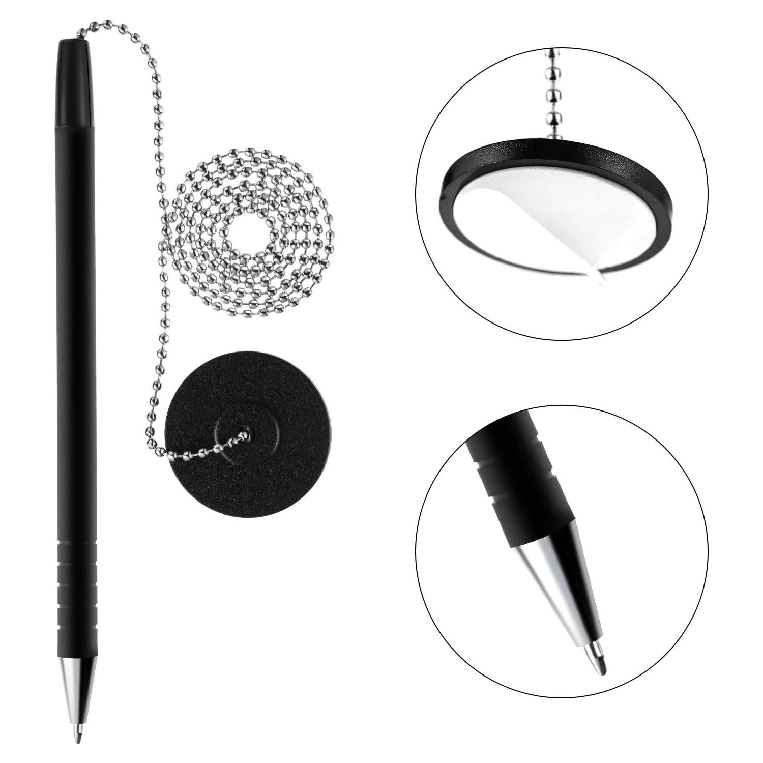 Secure Pen Set of 14 with Adhesive Holders and Chains for Office Supplies