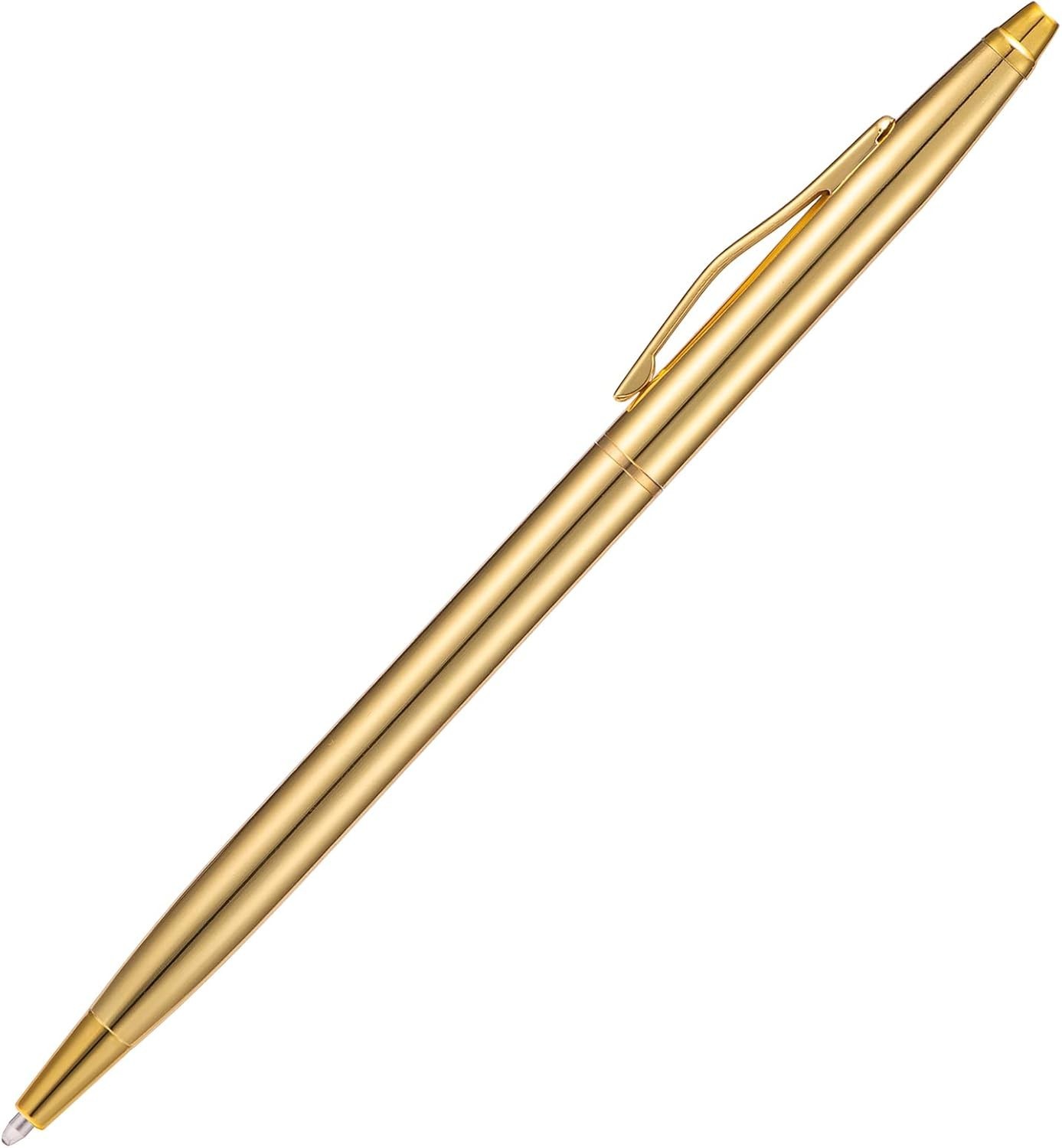 6 Pieces Golden Slim Metal Ballpoint Pen, 1Mm Medium Point Black Ink Smooth Writ
