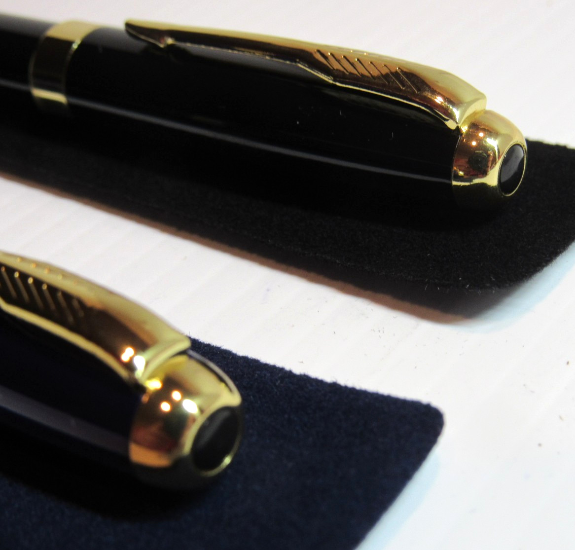 SET of 2 TERZETTI SONNET BLACK+BLUE/GOLD TRIM METAL BALLPOINT PENS-LIMITED