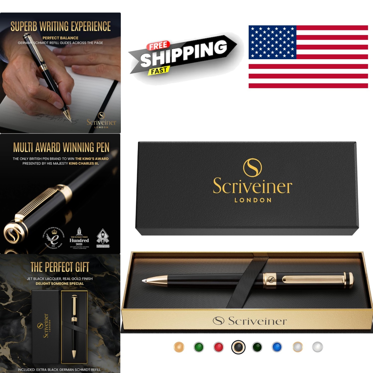 Luxury Black Ballpoint Pen with Schmidt Refill Elegant Gift for Professionals