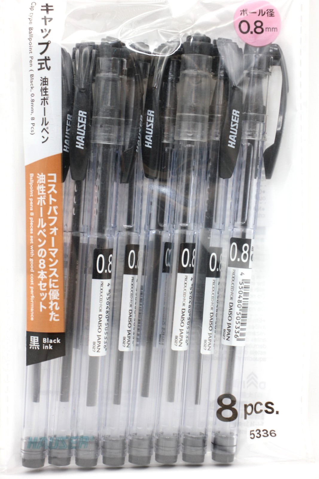 DAISO Black Ballpoint Pen 0.8mm 10Pieces Set of 3 Cap Type Oil-based ink Japan