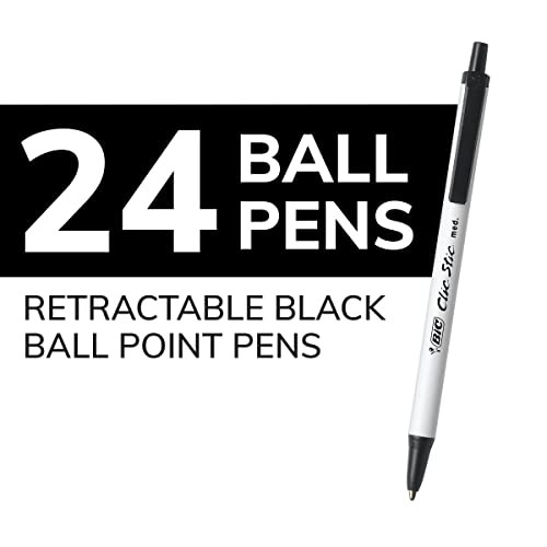 BIC Clic Stic Retractable Ballpoint Pens, Medium Point 1.0mm, Black, 24 Count