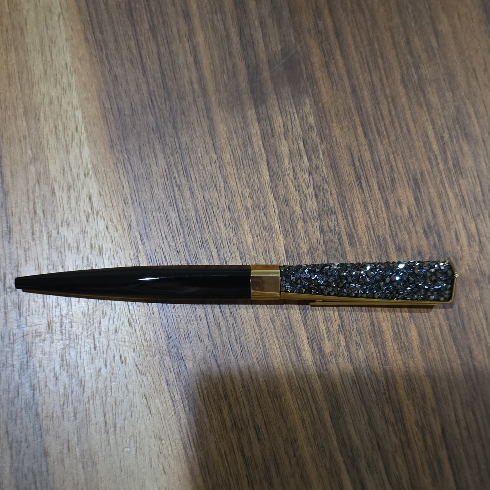 Swarovski Crystal Ballpoint Pen Black Metal with Gold Trim, Black Ink