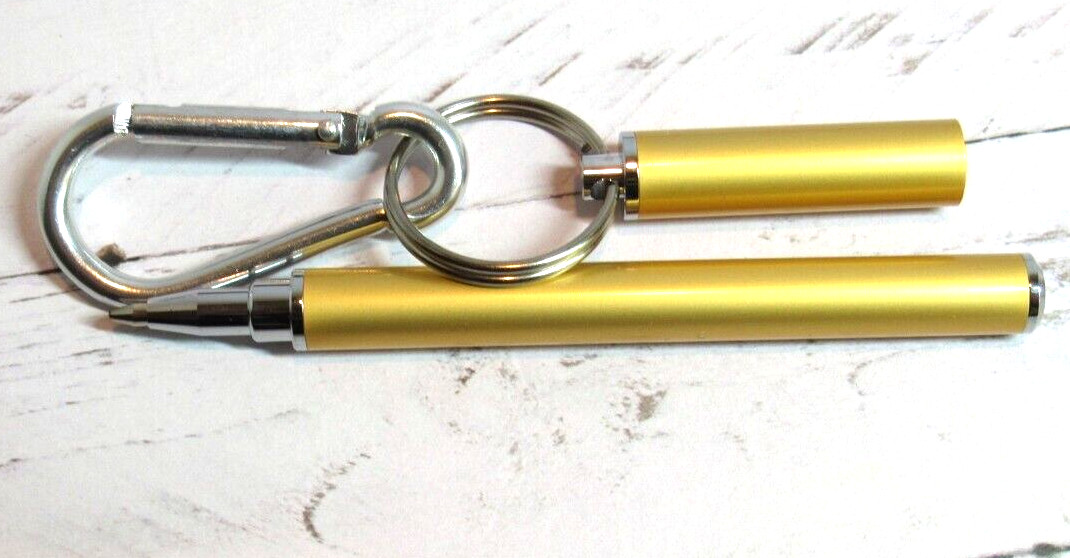 Terzetti Click-IT Mini Ballpoint Metal Pen w/ Magnetic Cap, Keyring ,Clip-GOLD