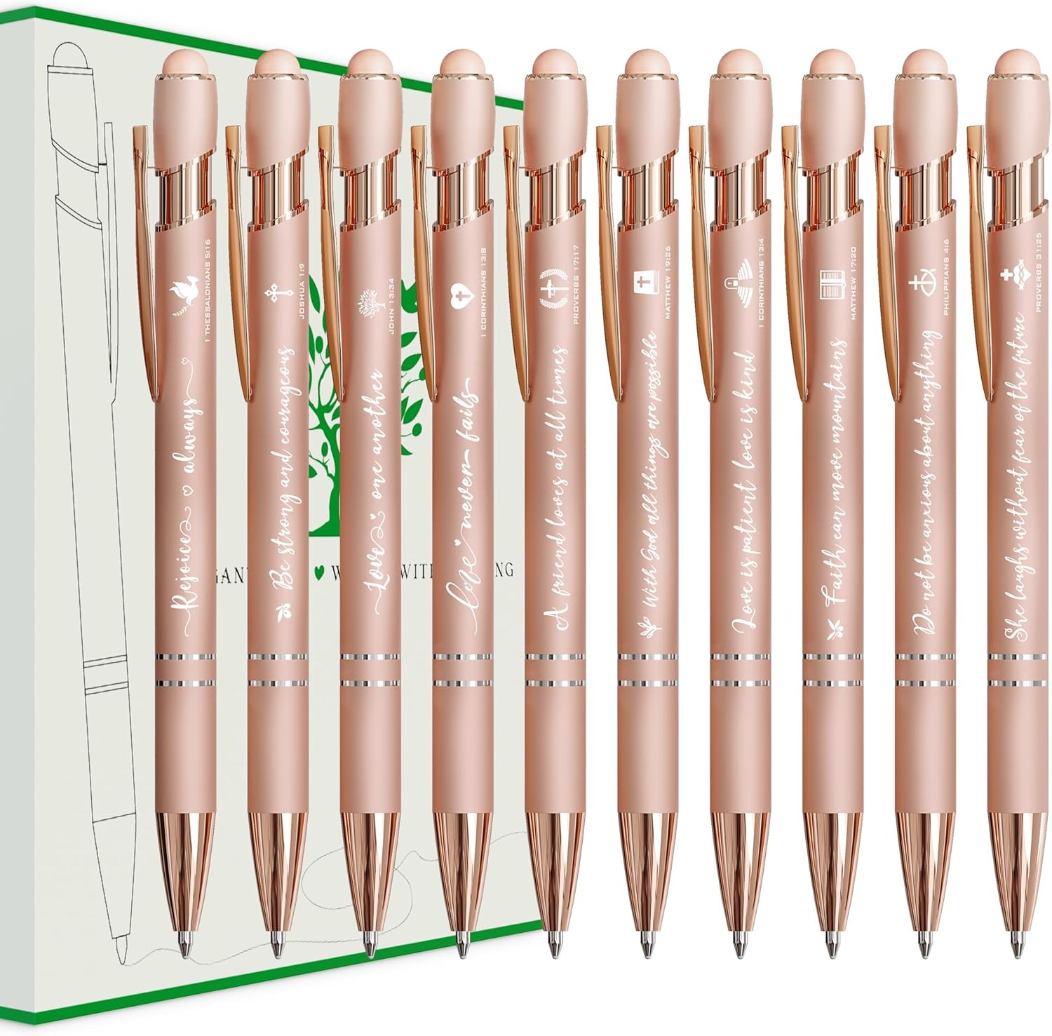 Rose Gold Ballpoint Pens, Smooth Writing, Stylus Tip, 10 Pack