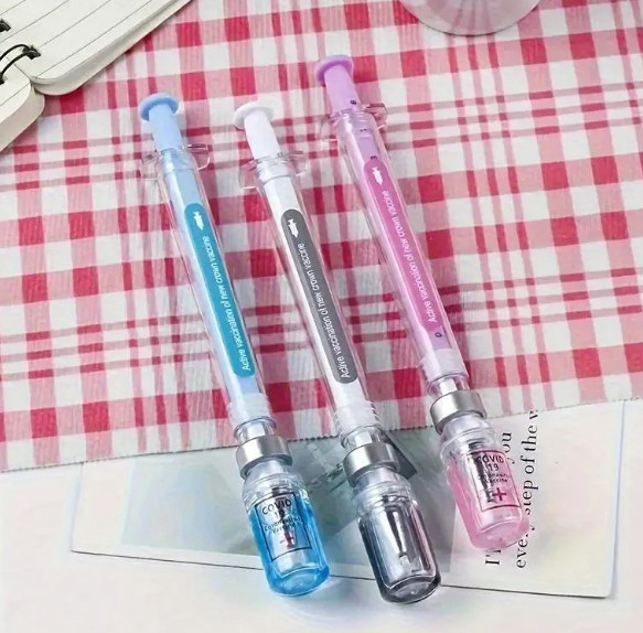 2Pcs Syringe Gel Pens Novelty Fun Ballpoint Nurse Doctor Student Gift