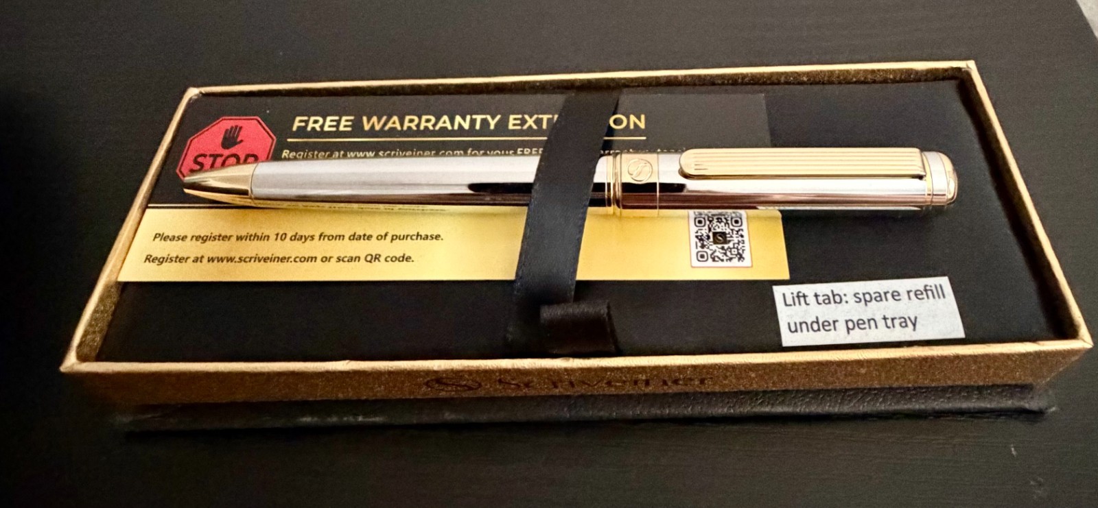 Scrivener of London Ballpoint Pen Silver and Gold Lacquer, Made in Germany -NEW