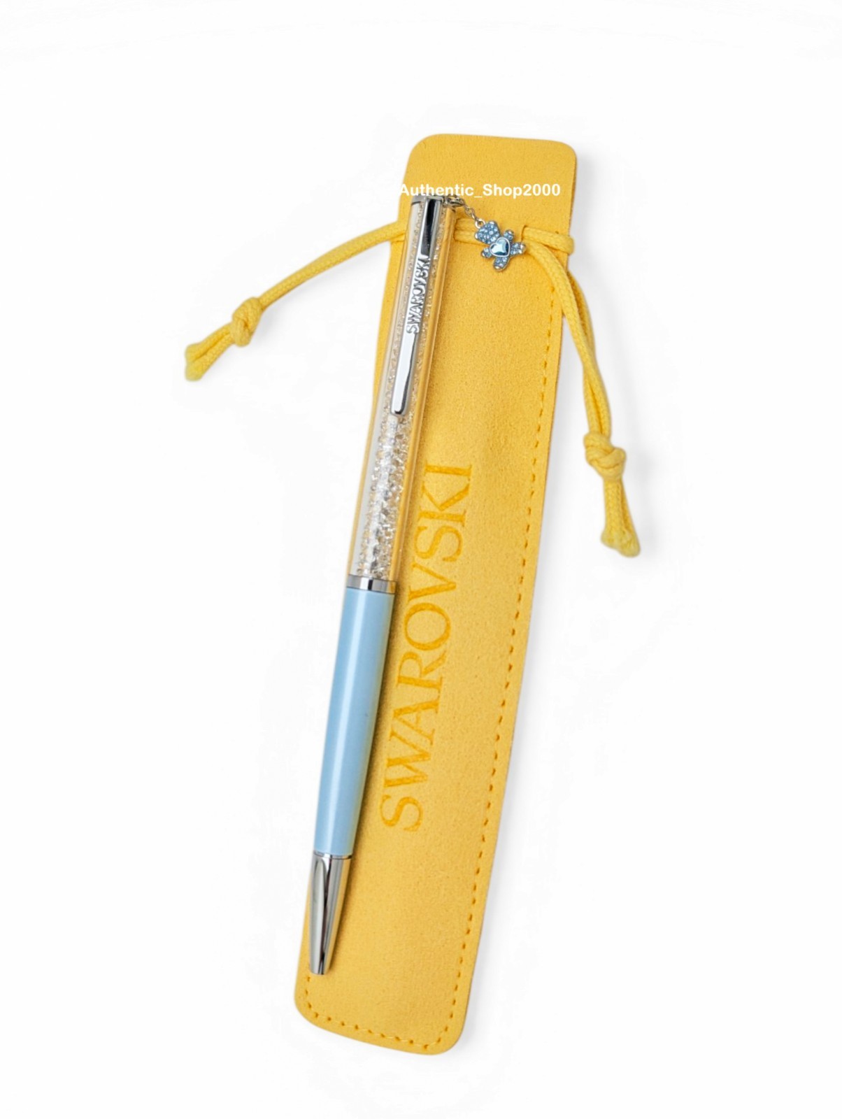 New 100% SWAROVSKI Chrome Crystalline Ballpoint Pen Aqua Blue Teddy Bear 5732980