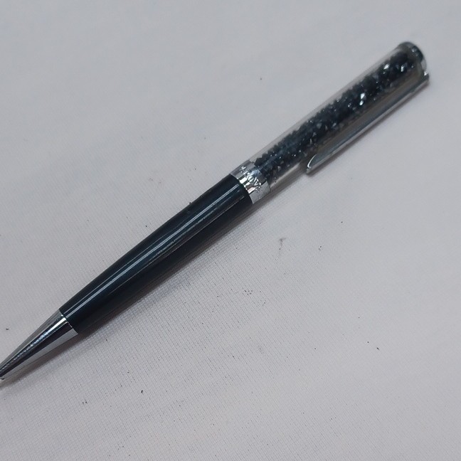Swarovski Black Ink Ballpoint Pen Glitter Plastic Barrel w/ Silver Trim