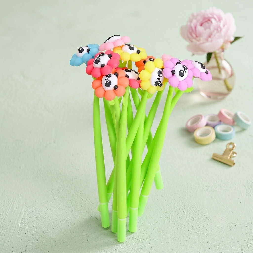 12PCS Panda Flower Silicone Shake Gel Pens Black Ink Random Gift Set Party Favor