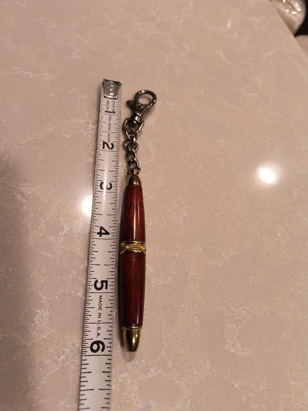 Rose Wood Mini Twist Pen, Pocket-Size With Chain & Clasp, Working Condition.