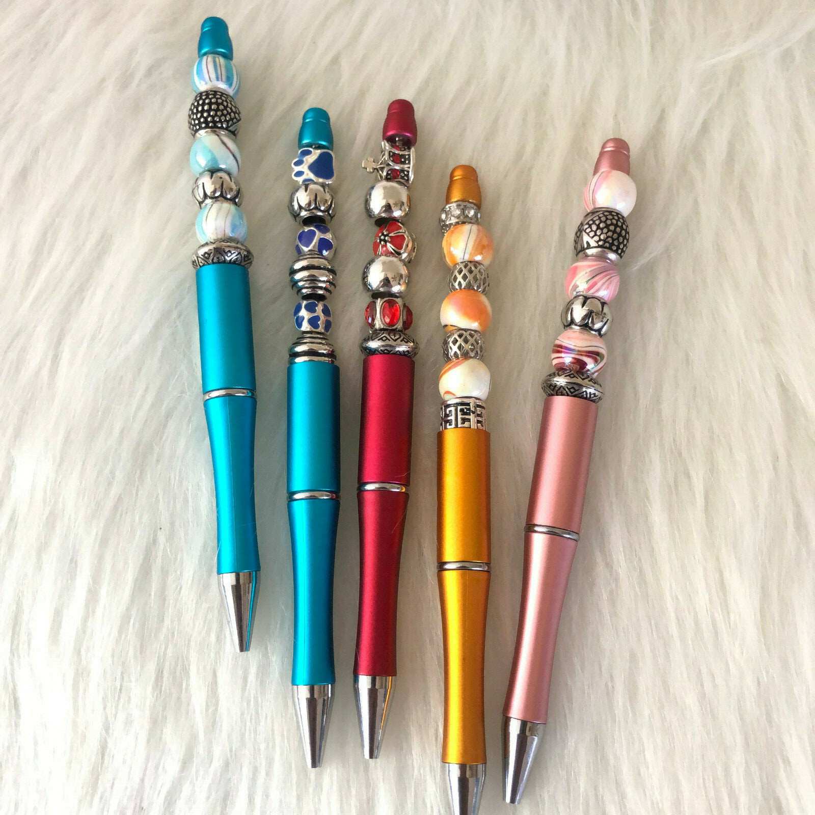 Beadable Plastic Pens Retractable Writing Instrument DIY Craft Beaded Pen Copper