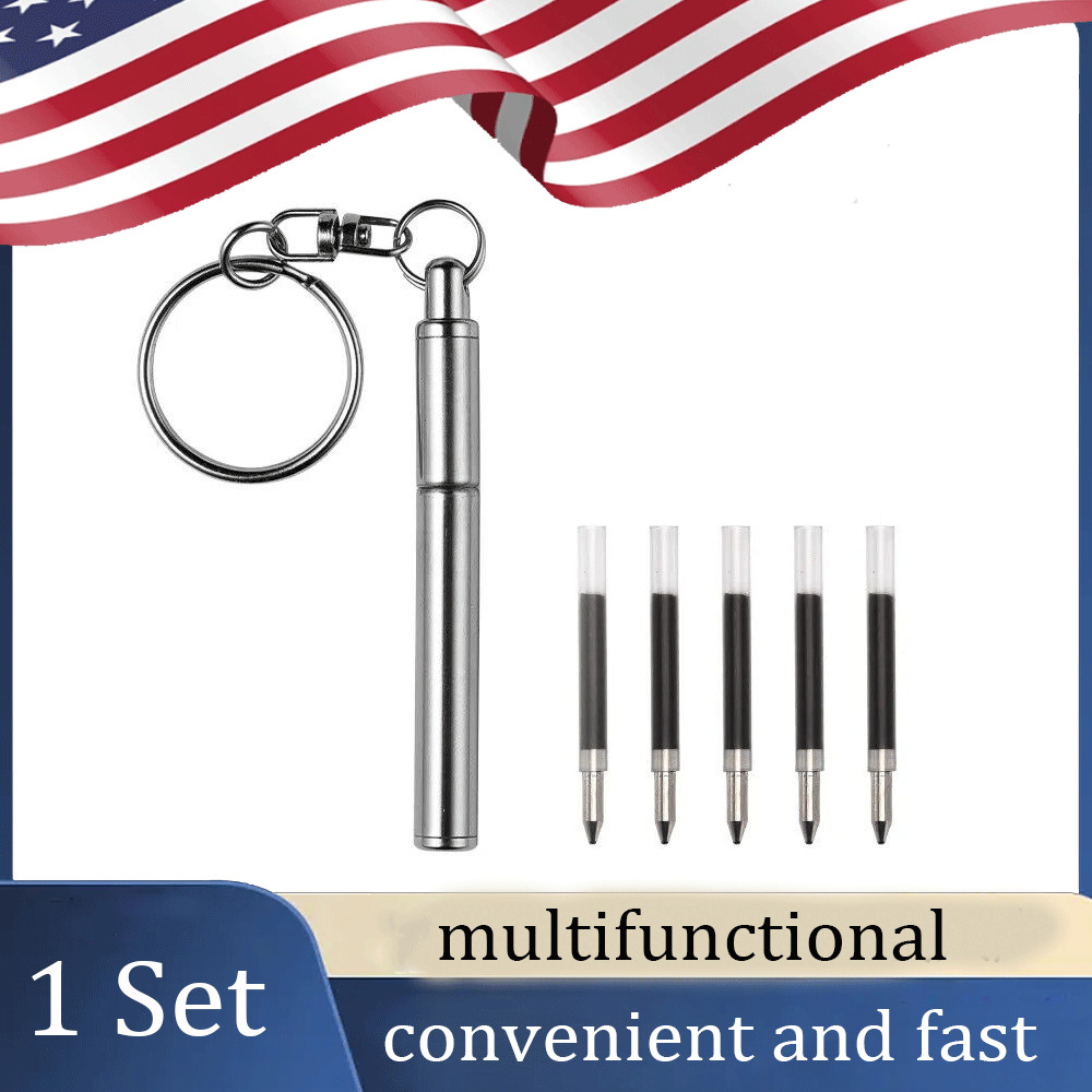 Multifunctional Portable Key Ring Stainless Steel Telescopic Pen Ball Point Pen