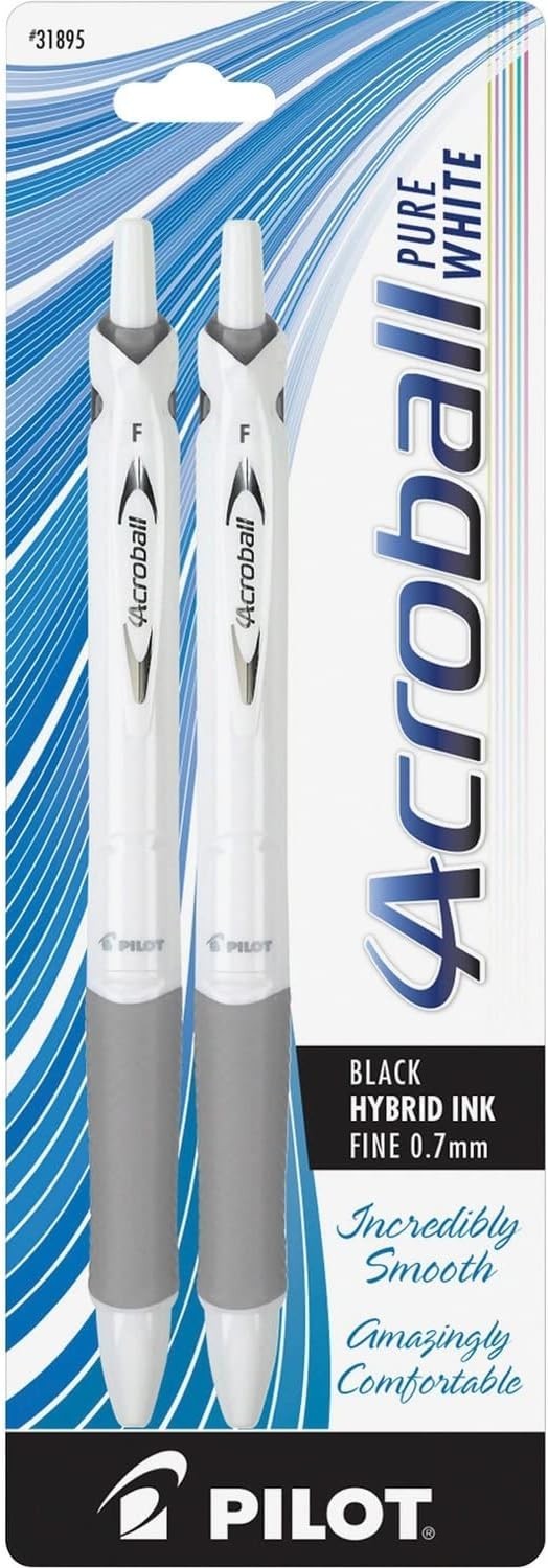 Acroball PureWhite Fine Point Ballpoint Pens – Ergonomic Grip, 2-Pack, Black Ink