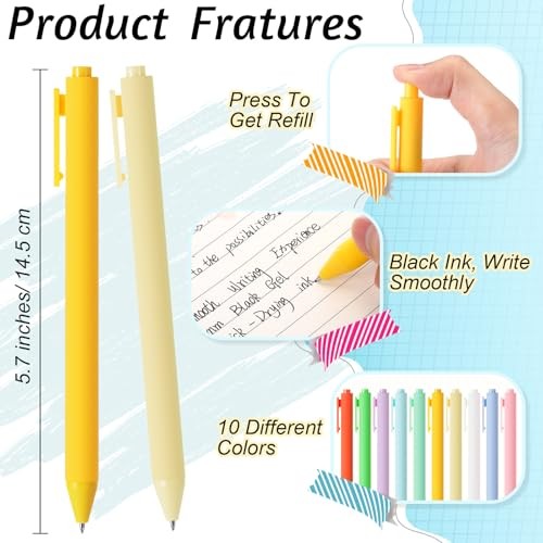 Pcs Gel Ink Pens Bulk, Black Ink 0.5mm Fine Point Retractable Pen 100 Macaron