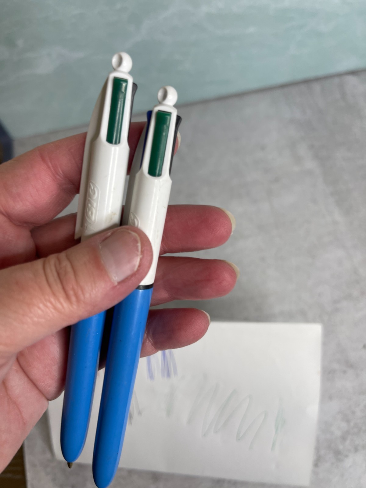 Two Vtg BIC Multi Color Pens Made in France Click Ballpoint Green Red Blue Black