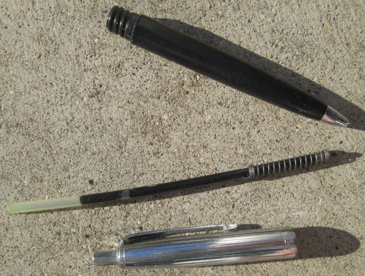 Vintage 1950’s Paper Mate Capri Black and Silver Ball Point Pen DRY Parts Repair