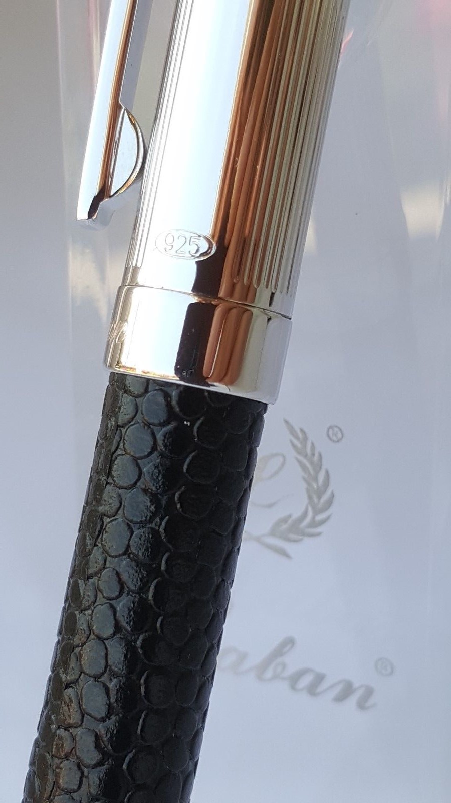 Laban 925 st. silver Ballpoint pen ,black leather +two refills (black and blue)