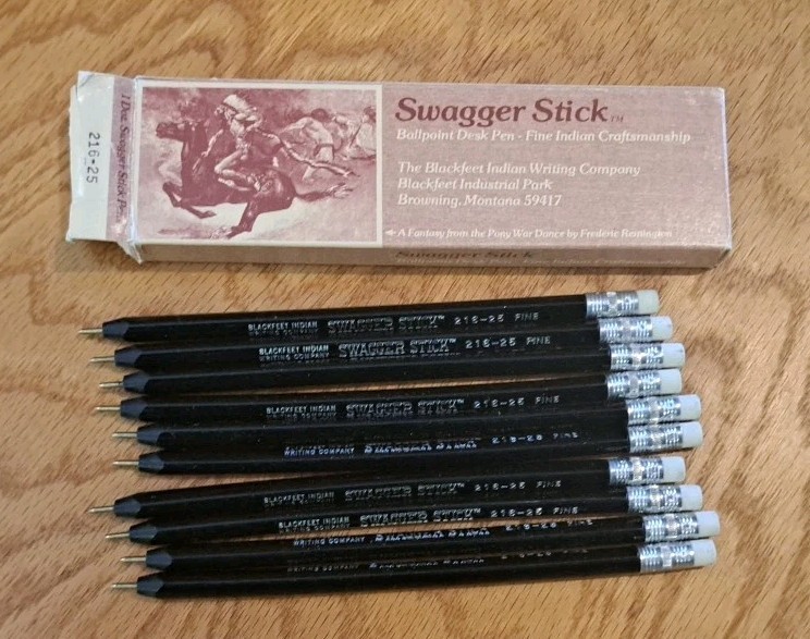 Swagger Stick Box of 10 Black Ink Pens Blackfeet Indian Co Browning MT c1970s