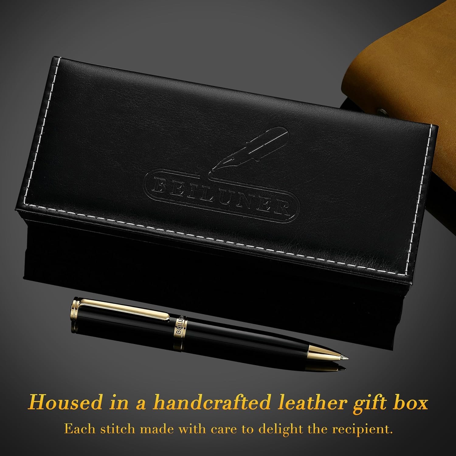 BEILUNER Luxury Gel Pen with 24K Gold Finish, Black Piano Lacquer, Luxury Grade