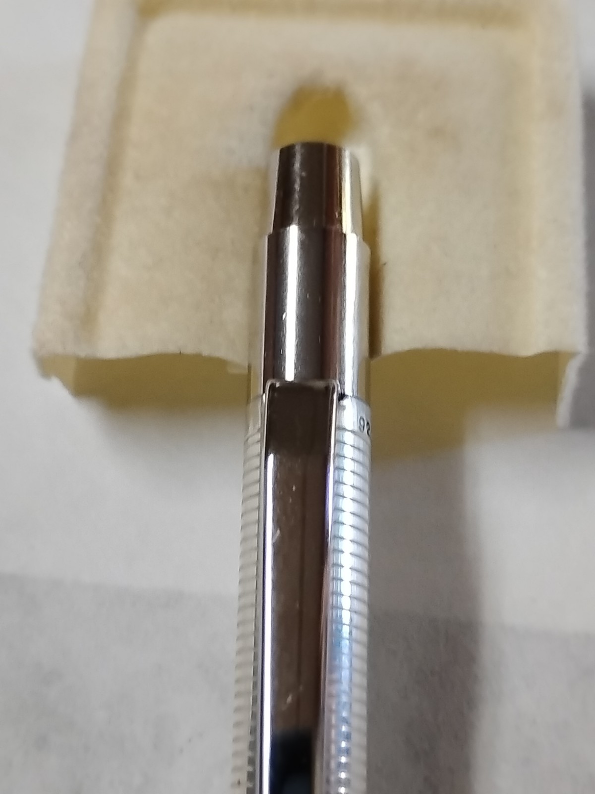 VTG Slim Ribbed Sterling Silver Ballpoint Pen NOS Tested-Works In Original Case