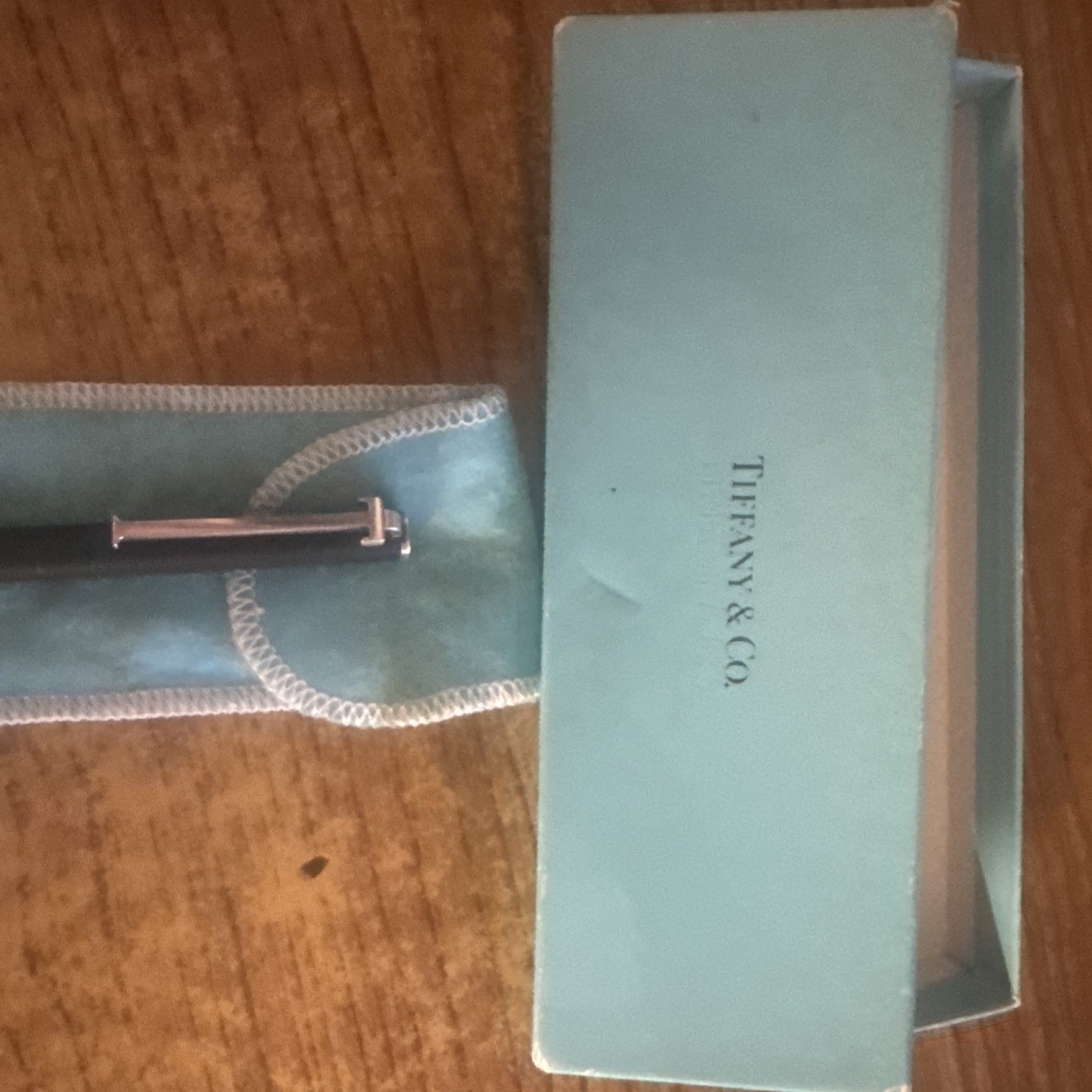 Tiffany & Co. Pen T Clip Black Enamel Sterling Silver 925 Clip With Box & Pouch