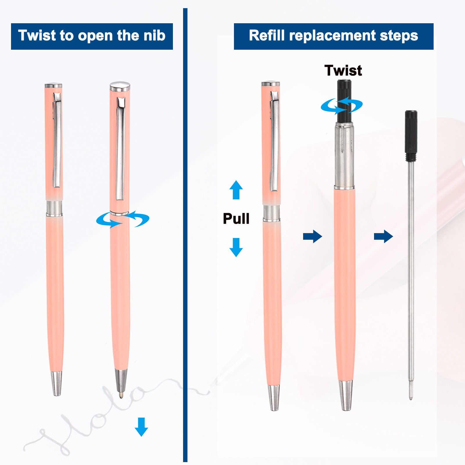 Slim Metallic Ballpoint Pen, 12Pcs Black Ink 1mm Medium Point Pen, Pink