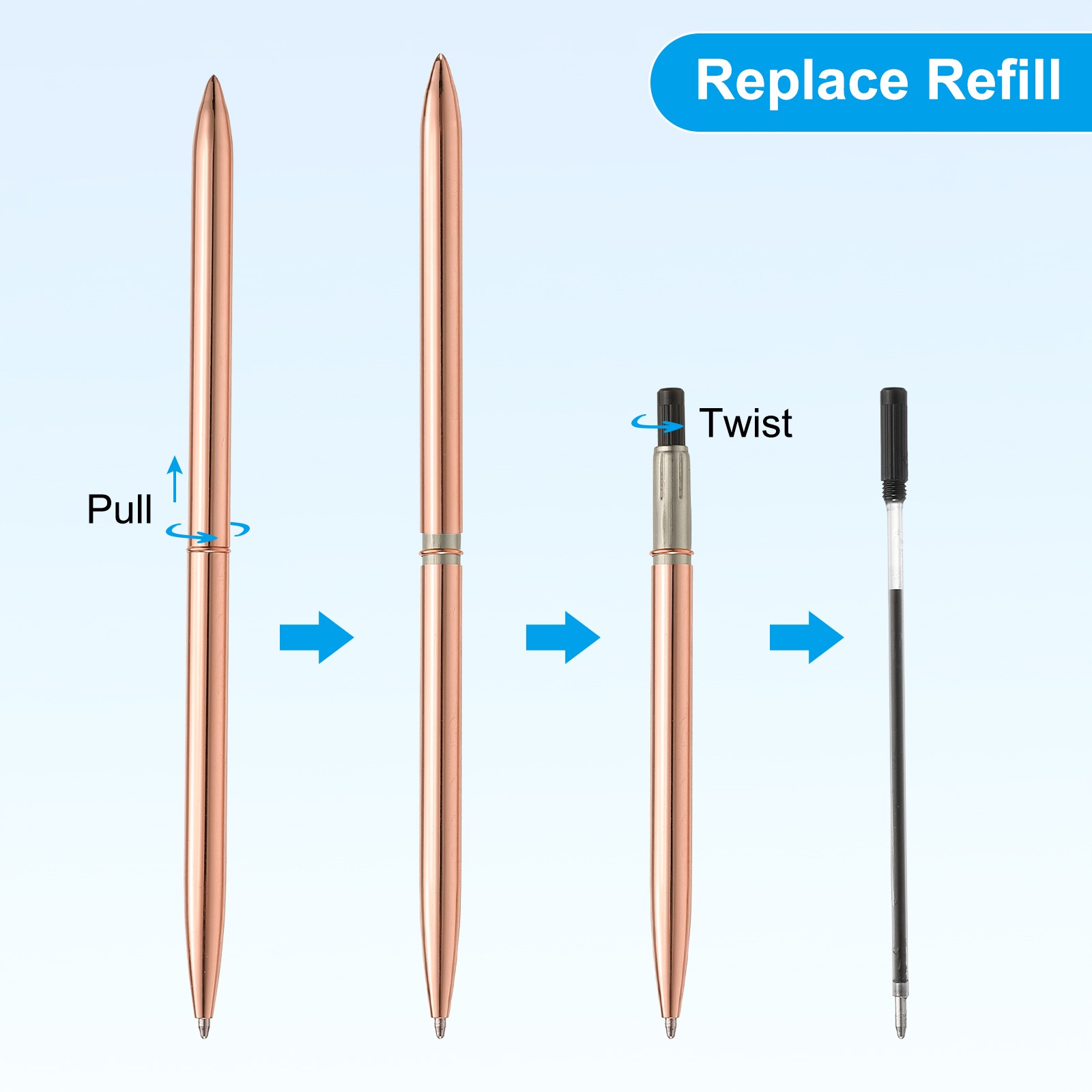 Slim Metallic Ballpoint Pen, 6Pcs Writing Pens, Rose Gold