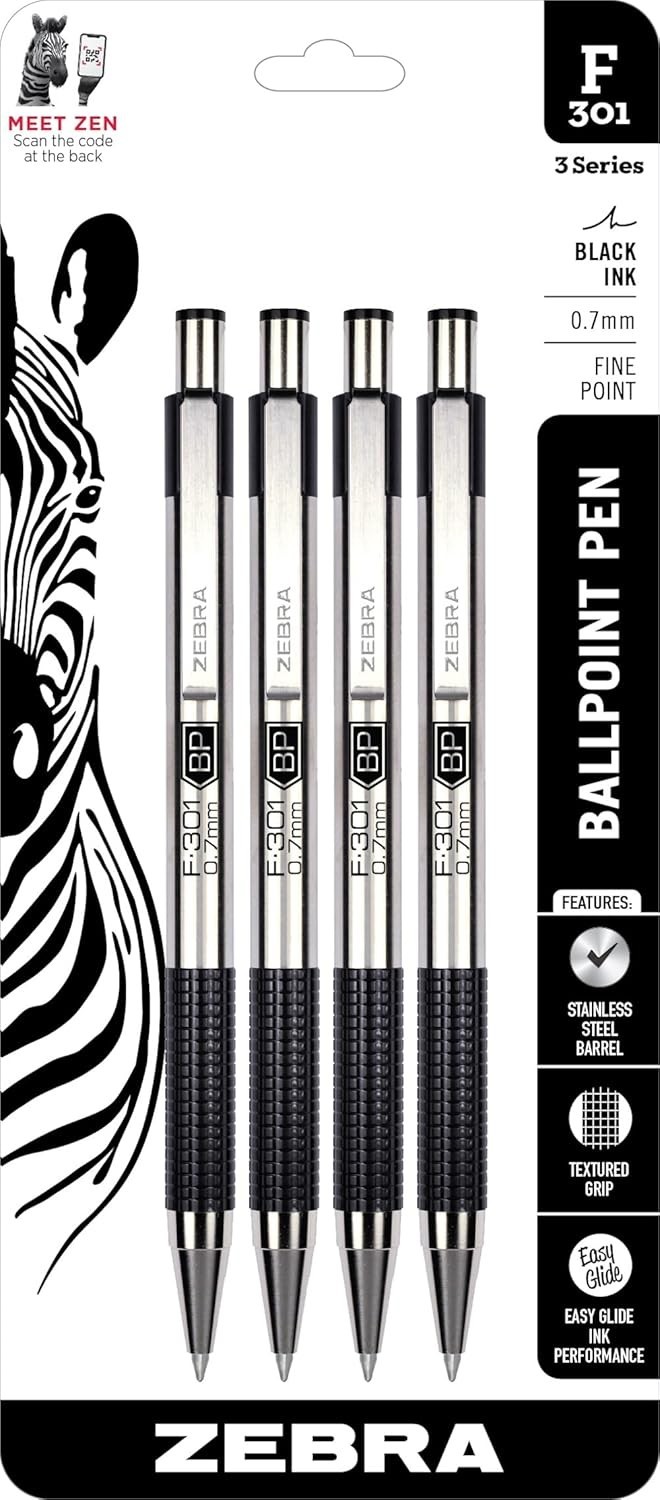 Compact F-301 Retractable Pens, Non-Slip Grip, 4-Pack, Ideal for Professionals