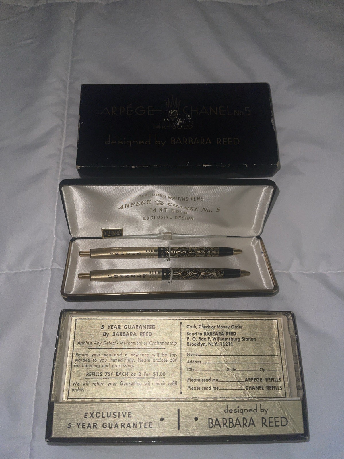 RARE! Arpege Chanel No.5 14k Gold Ballpoint Pen Set in Original Packaging